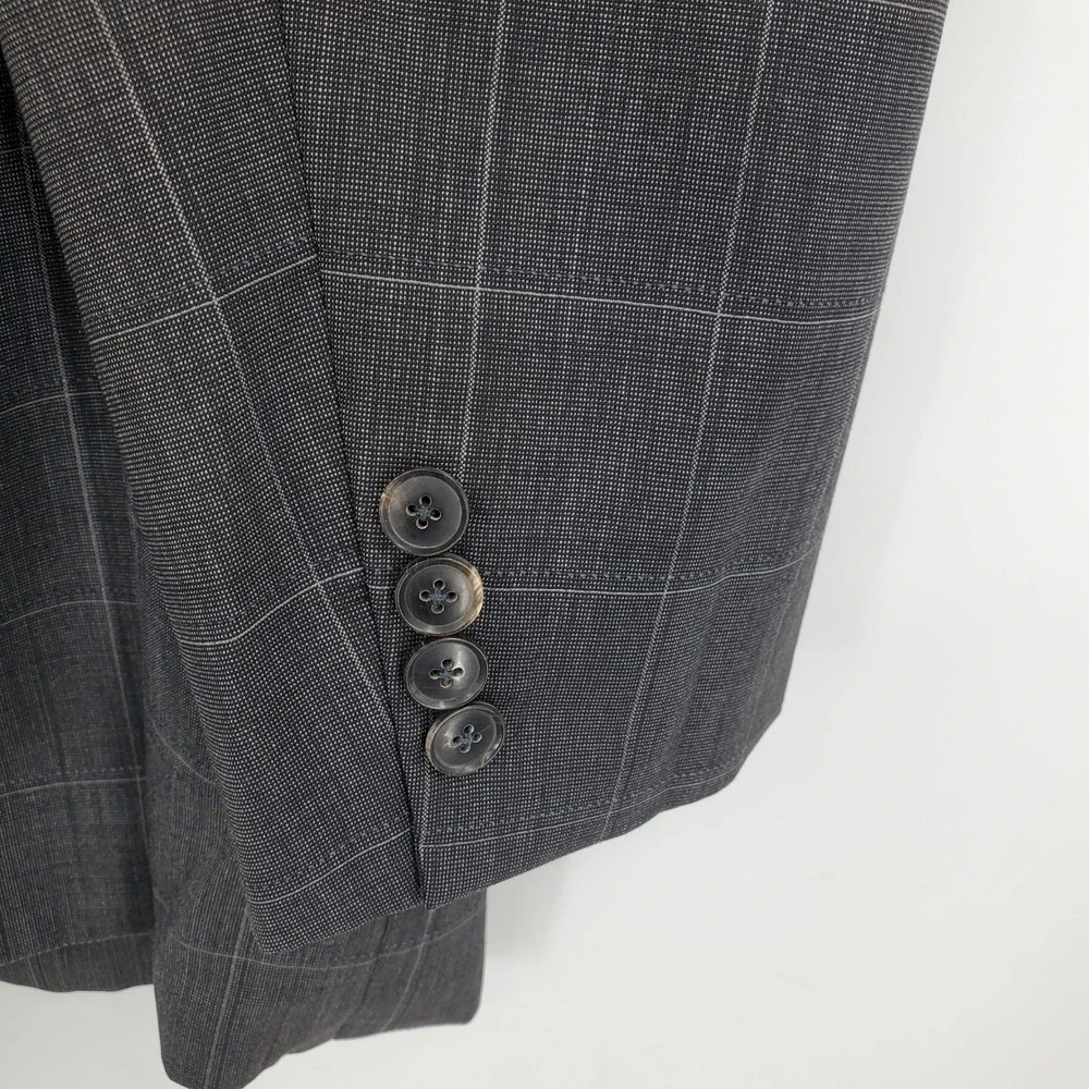Hugo Boss Mens 40R Grey‎ Windowpane Virgin Wool Blazer Sport Coat Paolini/Movio